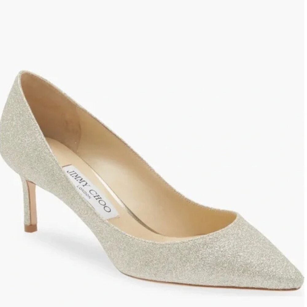 NEW Jimmy Choo Neutral Romy Dusty Glitter Pumps 38.5 wedding